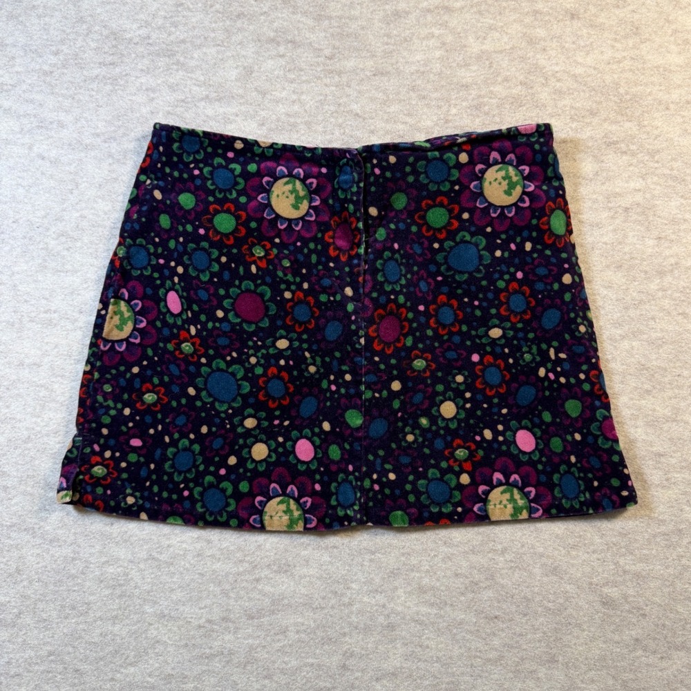 VTG Hippie Esprit Floral Velour Mini Skirt Purple 90s Psychedelic Size 9/10